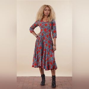 Passementrie Red Blue Floral CottageCore Dress Xxs Size 4